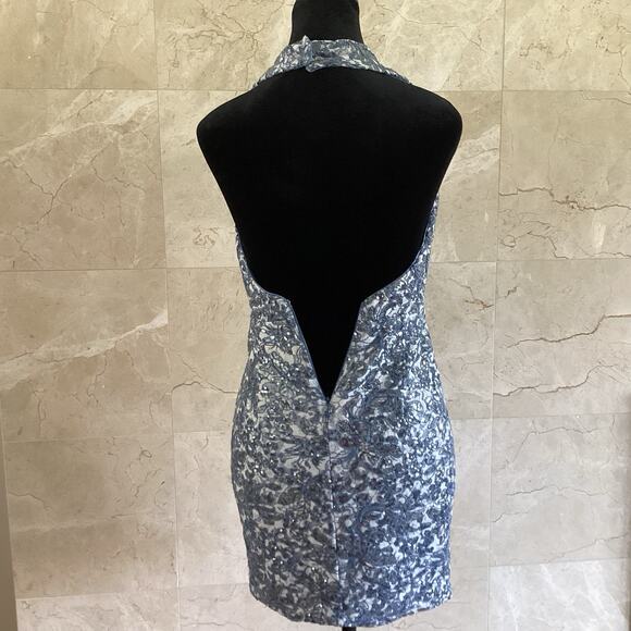 SHO Tadashi Shoji Lara Sequin Lace Mini Dress - 0 Blue, Holiday Cocktail Party - Picture 11 of 14